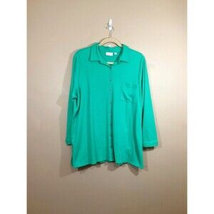 Belle Kim Gravel Womens Oversized Gauze Button Up Shirt 2X Aqua Beach Coastal